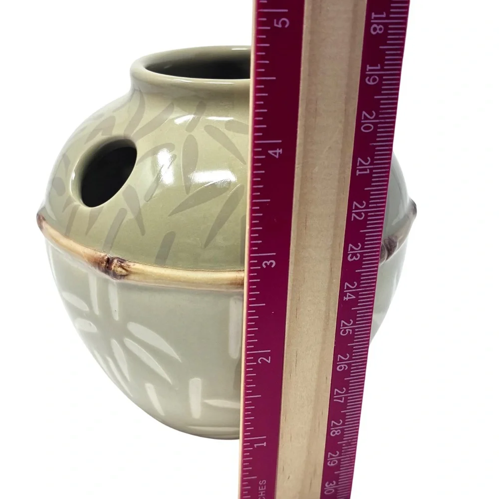 Sears Ceramic Bathroom Accessories Set Bamboo Themed Tissue Box Cover Toothbrush